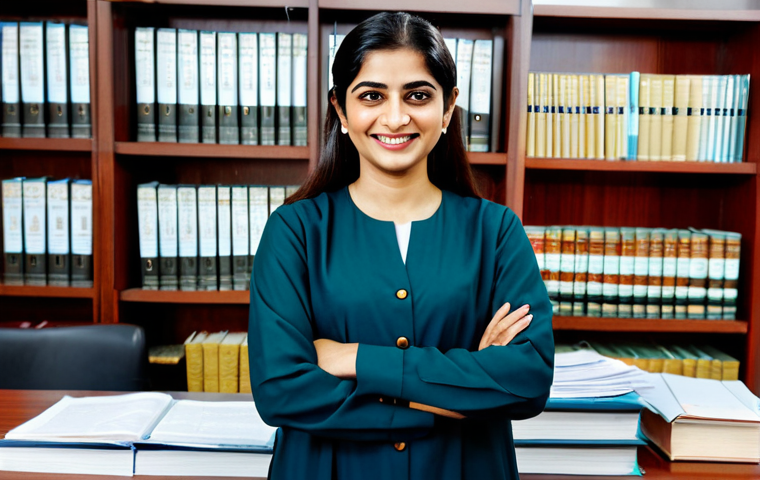 **
"A Pakistani female lawyer, fully clothed in a professional Shalwar Kameez with a dupatta, inside a well-lit, modern law office in Lahore. Bookshelves and legal documents are visible in the background. She is smiling confidently. Safe for work, appropriate content, modest, professional, perfect anatomy, correct proportions, natural pose, well-formed hands, proper finger count, natural body proportions."
**