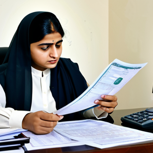 Home 8 **
"A concerned individual reviewing bank statements at a desk, fully clothed in modest attire, with a Pakistani Rupee (PKR) currency symbol visible in the background. The setting is a simple home office. Safe for work, appropriate content, professional, perfect anatomy, natural proportions, family-friendly. Stress the importance of monitoring financial transactions to avoid fraud."
**